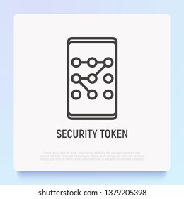 Security token, graphic key on smartphone thin line icon. Modern vector illustration.