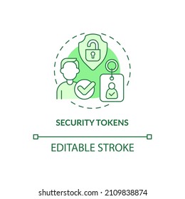 Security tokens green concept icon. Cryptocurrency data safety abstract idea thin line illustration. Isolated outline drawing. Editable stroke. Roboto-Medium, Myriad Pro-Bold fonts used