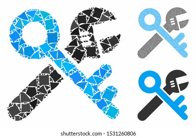 Security tools composition of tremulant parts in different sizes and color tones, based on security tools icon. Vector humpy parts are organized into composition.