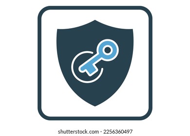 Icono de desbloqueo de seguridad. icono de escudo con tecla. icono relacionado con la seguridad. Estilo de icono sólido. Diseño de vector simple editable