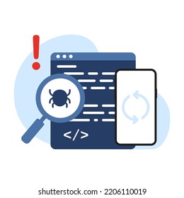 Security update, mobile app bug fixes concept illustration flat design vector eps10. modern graphic element for landing page, empty state ui, infographic, icon
