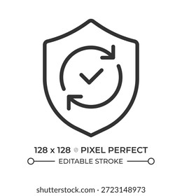 Security updates pixel perfect line icon. Continuous verification. Antivirus software update. Network firewall. Isolated vector illustration. Outline symbol. Simple linear drawing. Editable stroke