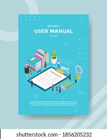 security user manual people standing nearby book instruction for template of banner and flyer for printing magazine cover and poster