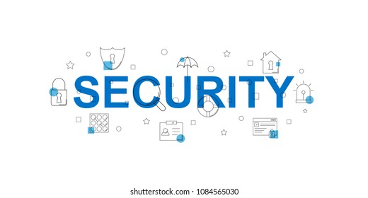 Security vector banner. Word with line icon. Vector background