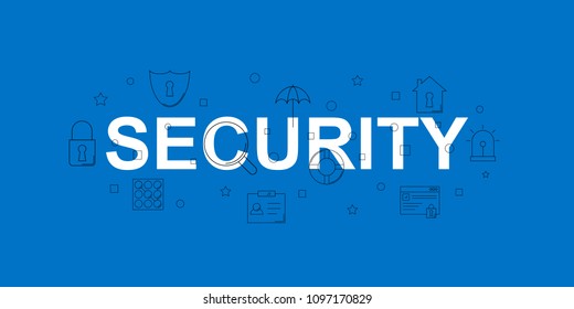 Security vector banner. Word with line icon. Vector background	