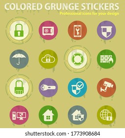 security vector colored grunge icons with sweats glue for design web and mobile applications