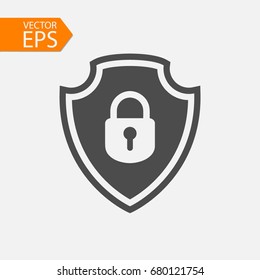 Security Vector Icon Illustration Isolated On Grey Background. Shield Sign. Lock Symbol. Flat Style For Graphic Design, Logo, Web Site, Social Media, UI, Mobile App, EPS10