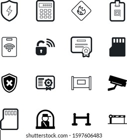 security vector icon set such as: surveillance, art, internet, work, cross, system, abstract, grid, negative, signal, camera, board, closed, wire, attention, thunderbolt, electricity, cam, striped