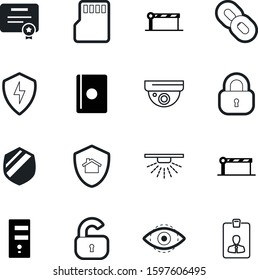 security vector icon set such as: decorative, chain, link, memory, irrigation, international, royal, electricity, eye, decoration, camera, strength, private, power, storage, ornament, start, cloud