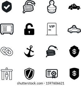 security vector icon set such as: achievement, technology, privacy, rubber, traffic, pole, gates, badge, paper, light, certification, computer, summer, linked, certified, street, secrecy, food