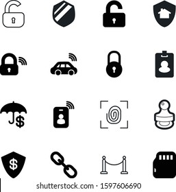 security vector icon set such as: theft, insurance, people, code, scan, certificate, blank, umbrella, safeguard, logo, firewall, print, connectivity, padlock, coat, tap, tag, texture, blue, defense