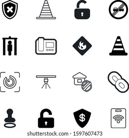 security vector icon set such as: gas, togetherness, delivery, entertainment, inspection, wrong, signal, camera, membership, start, android, guard, locker, negative, encryption, secret, cooperation