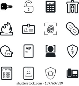 security vector icon set such as: visual, padlock, hazard, insignia, metal, face, business, risk, power, industry, facial, strength, entertainment, media, bar, fingerprint, warning, art, press