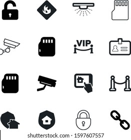 security vector icon set such as: irrigation, dome, board, texture, delivery, lens, sprinkler, grid, hazard, club, drop, unlock, lock, interface, tag, phone, estate, rope, remote, plastic, industry
