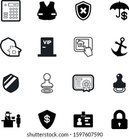 security vector icon set such as: ocean, certification, negative, gift, coat, checkout, clothing, recreation, combination, user, object, authentication, heraldic, keypad, naval, barrier, logistic