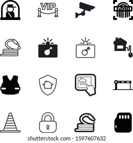security vector icon set such as: object, building, phone, theater, print, insurance, electronic, mobile, construction, online, observation, repair, immigration, click, locker, officer, jacket