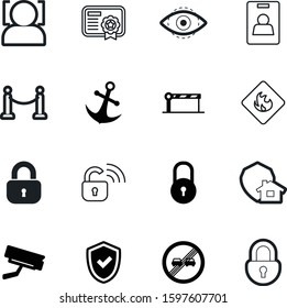 security vector icon set such as: watching, old, logistic, material, cctv, industry, locked, object, graphic, elegant, damage, armor, decorative, locker, card, membership, shadow, overtaking, plastic