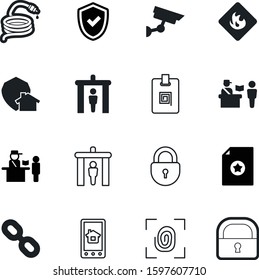 security vector icon set such as: app, video, online, authentication, membership, icons, gift, antique, heat, biometric, industrial, pipe, touch, network, identification, monitored, attention, tag