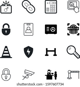 security vector icon set such as: carpet, logo, power, data, cone, dial, hyperlink, fingerprint, multimedia, door, stop, cellular, view, watching, name, entrance, global, estate, alert, chain, member
