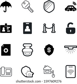 security vector icon set such as: season, safeguard, head, farm, wire, decoration, success, stamp, irrigation, label, insurance, umbrella, power, intercom, square, screen, financial, remote, firewall