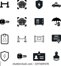 security vector icon set such as: exhibition, visual, secrecy, award, view, fill, facade, steel, financial, driving, autonomous, driverless, transportation, rope, concept, handle, start, red, check