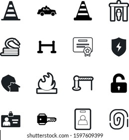 security vector icon set such as: people, automobile, zone, vip, insurance, gates, natural, singer, secret, reel, crime, car, tube, employee, ribbon, document, electricity, roadblock, marking, hazard