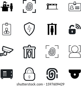 security vector icon set such as: national, office, banking, entry, money, secrecy, warning, policeman, scanner, traffic, art, steel, detection, blank, transportation, estate, detector, free, barrier