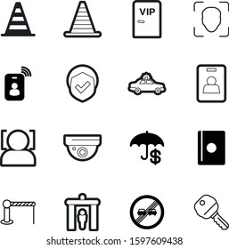 security vector icon set such as: user, member, fill, bar, lock, education, payment, gates, office, metal, boundary, currency, shield, signs, frame, document, real, heraldic, patrol, vacation