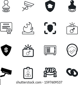 security vector icon set such as: steel, reataurant, ribbon, recognition, stand, blank, industry, detection, wealth, treasure, flame, gate, mobile, linked, hyperlink, member, ok, checkout, multimedia