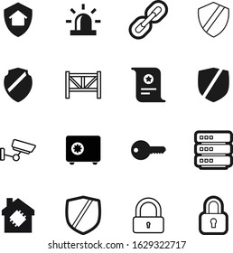 security vector icon set such as: garden, lines, knowledge, attention, center, cctv, closed, picket, link, simple, finance, creative, alarm, diploma, zone, market, key, monitored, treasure, equipment