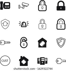 security vector icon set such as: fire, keyhole, storage, logo, database, cloud, siren, arms, data, construction, graphics, contact, monitored, server, area, monitoring, check, border, device