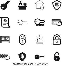 security vector icon set such as: medical, fence, set, architecture, close, elegant, certification, private, access, siren, mark, decorative, decoration, industrial, glowing, farm, art, danger