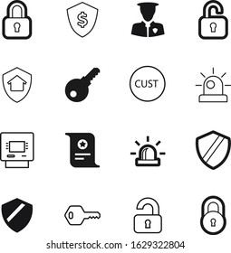 security vector icon set such as: education, blank, close, tool, keyword, template, exchange, perfect, private, card, military, knowledge, concept, character, patrol, strong, service, document