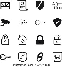 security vector icon set such as: broken, label, closed, creative, shape, zone, wooden, seal, looking, automation, blank, exchange, strength, horizontal, antivirus, keyhole, certificate, tick