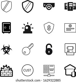 security vector icon set such as: defence, deposit, exchange, caution, airport, certificate, wall, paper, stroke, editable, logo, defend, big, scientific, gift, zone, electronic, tower, steel