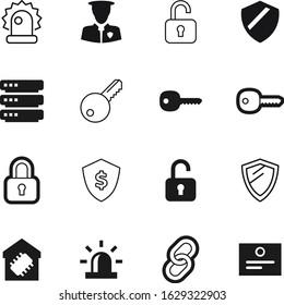 security vector icon set such as: communication, chain, wealth, officer, danger, patrol, template, banking, mark, linked, veteran, hyperlink, knowledge, policeman, control, professional, stamp