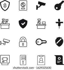 security vector icon set such as: contact, concept, service, personal, encryption, looking, firewall, crop, royal, metal, journey, wealth, traffic, international, antique, gift, diploma, garden