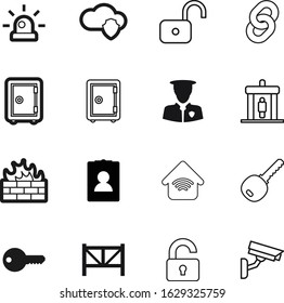 security vector icon set such as: code, alarm, policeman, picket, interface, garden, identity, fire, communication, people, video, smarthouse, information, hyperlink, register, automation, storage