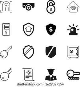 security vector icon set such as: cash, biometrics, storage, man, construction, deposit, cctv, light, id, padlock, metal, real, finger, patrol, editable, certification, wifi, striped, ornament