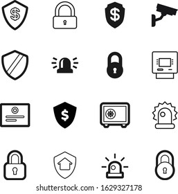 security vector icon set such as: insurance, construction, knowledge, estate, electronic, award, zone, surveillance, badge, house, camera, pictogram, arrest, elegant, certification, treasure