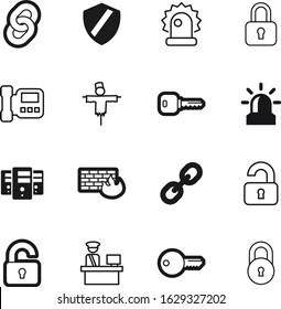 security vector icon set such as: information, art, bulb, people, crop, farming, defence, arrest, server, data, stuffed, digital, urgency, private, caution, seasonal, keyword, beacon, electronic
