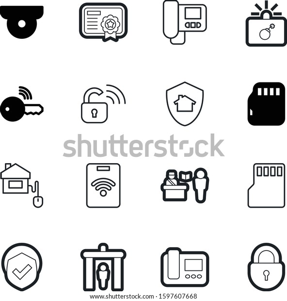 security vector icon set such as: name, insurance,\
award, fire, winner, padlock, website, passport, graphic, set,\
policeman, id, decoration, logistic, seal, car, antique, armor,\
heraldic, border