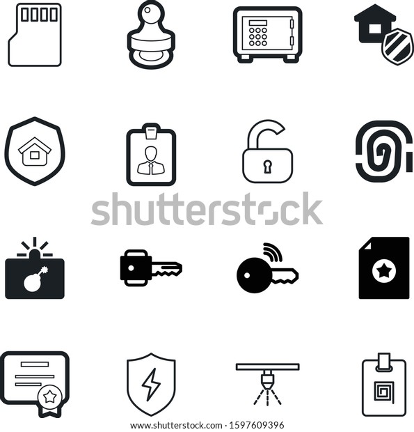 security vector icon set such as: deposit, winner,
people, finance, weapon, finger, bolt, silhouette, micro, mark, ok,
box, metal, car, lightning, approve, gigabyte, person, secrecy,
contract, global