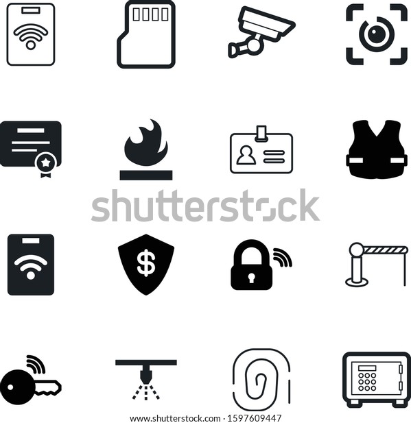 security vector icon set such as: decorative,\
hazard, wealth, striped, chip, currency, cam, facade, head,\
crossing, science, swimming, cash, delivery, door, view, jacket,\
people, barrier,\
splash