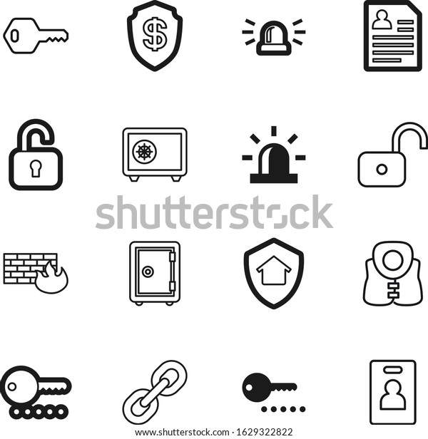 security vector icon set such as: person, private,\
tool, wall, unlocking, tag, computer, water, connection, estate,\
survival, glowing, life, concept, image, sea, linked, blue,\
clothing, frame