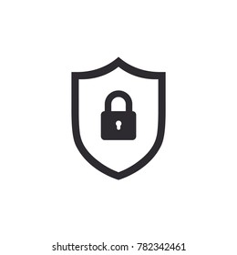 Security vector icon. Shield with lock. Protection icon. Data security. Password protection. Secure access. Safety system. Lock icon. Protection activated. Active safety. Guard badge. Confidential