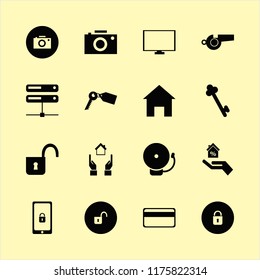 security vector icons set. with camera, server, whistle and lock in set