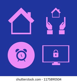 security vector icons set. with home, alarm, cyber security and hands house in set