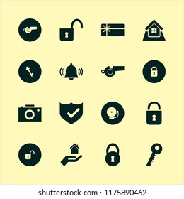 security vector icons set. with open lock, gift card, home and hand house in set