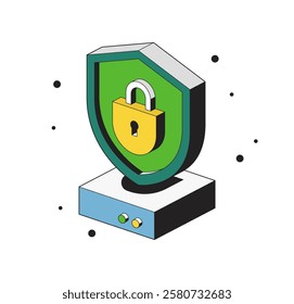 Security vector isometric icon. Protection sign. Digital data protection, shield vector illustration.